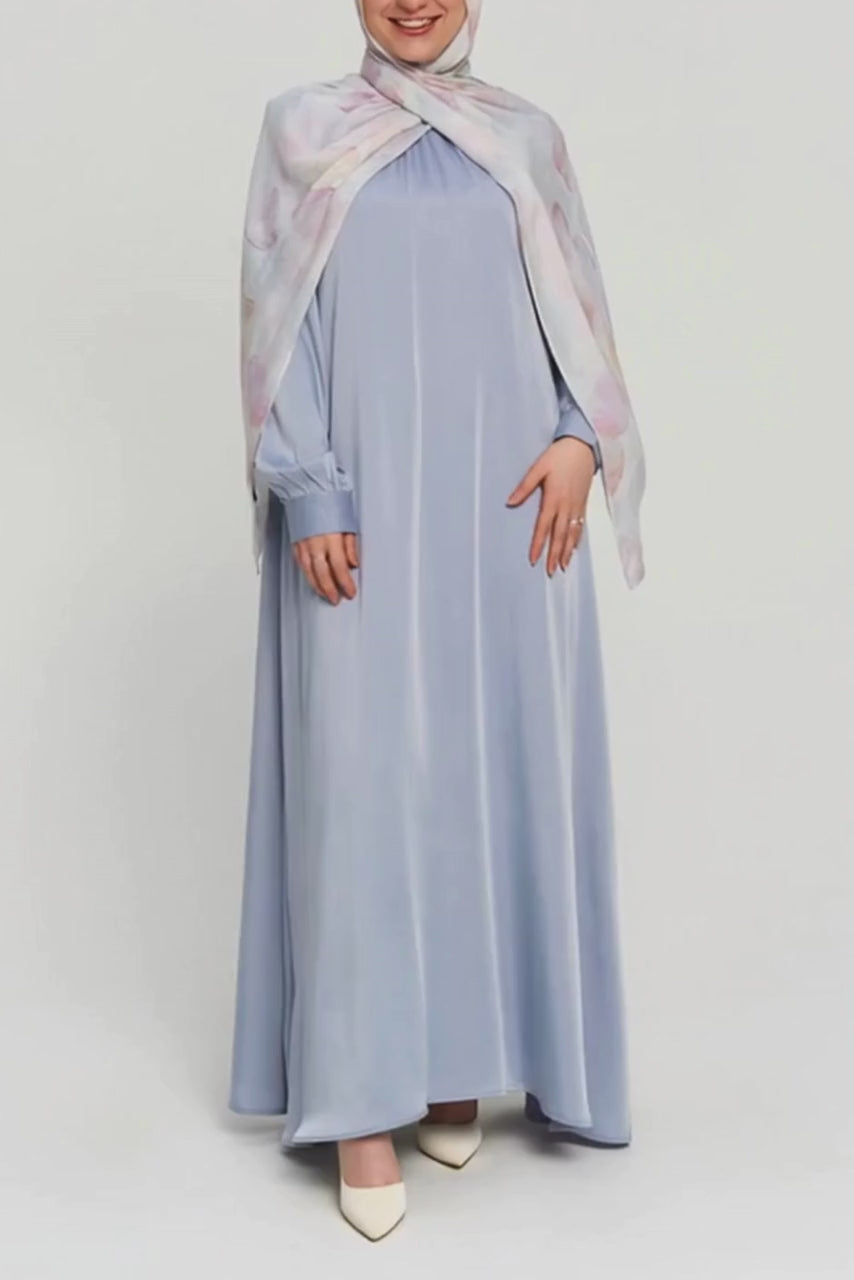 Lina Satin Flare Dress in Ocean Mist by Momina Hijabs