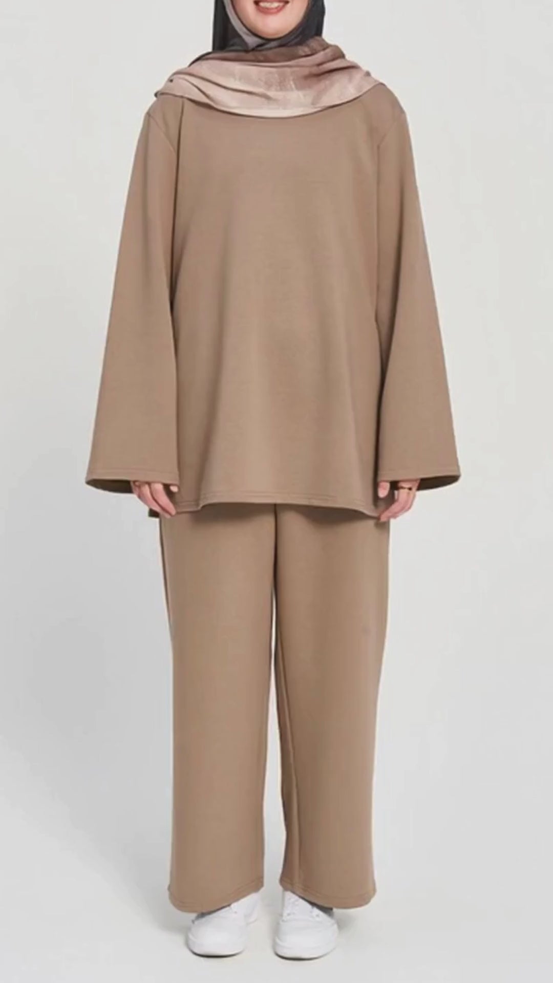 Latte Raha Lounge set by Momina Hijabs