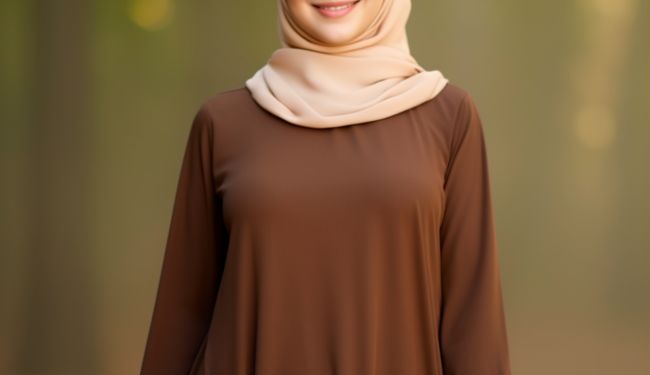 A muslim woman wearing a brown colored Classic Abaya by Momina Hijabs